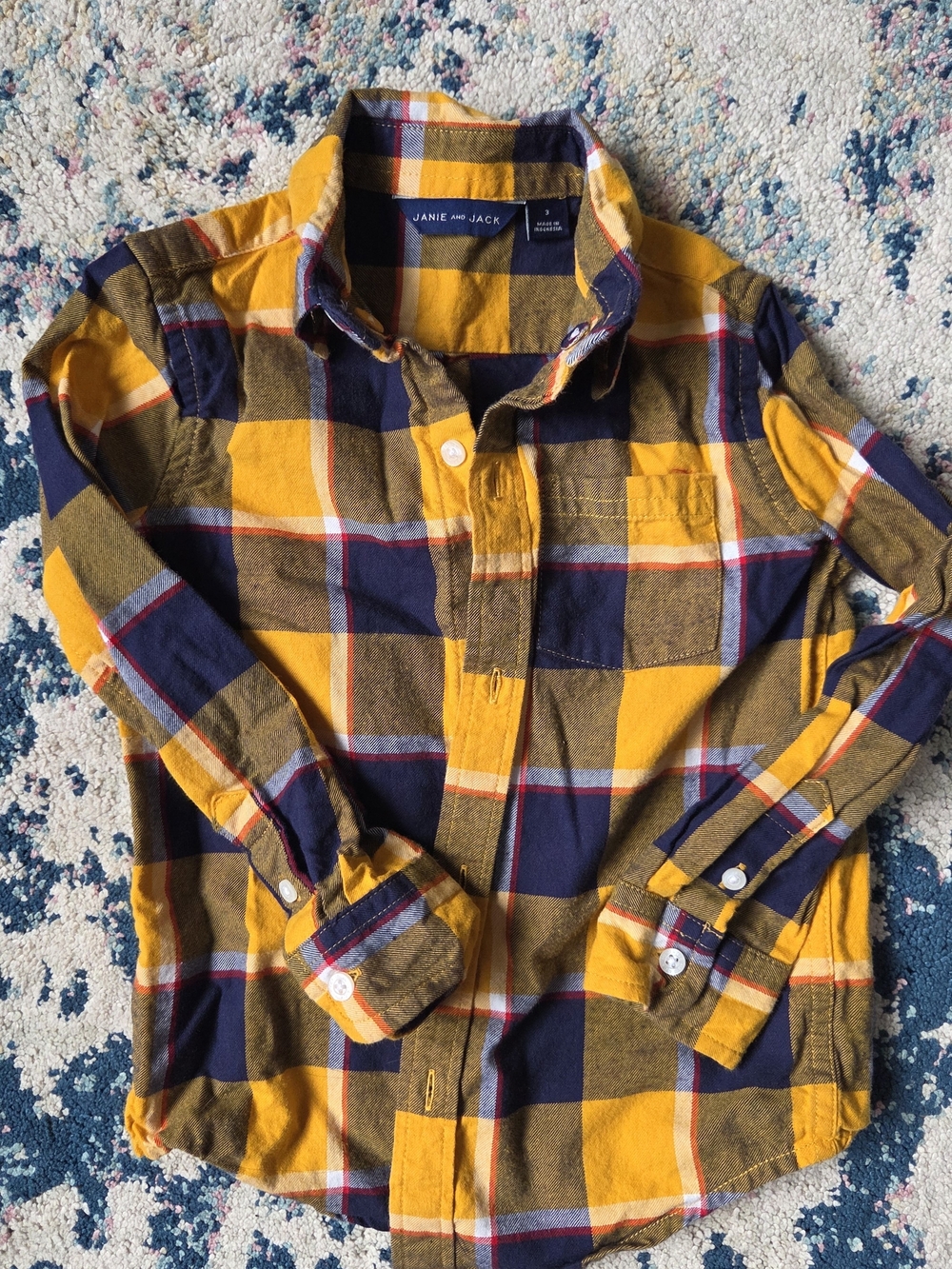 Janie and Jack Yellow and Navy Plaid Button-Down Shirt